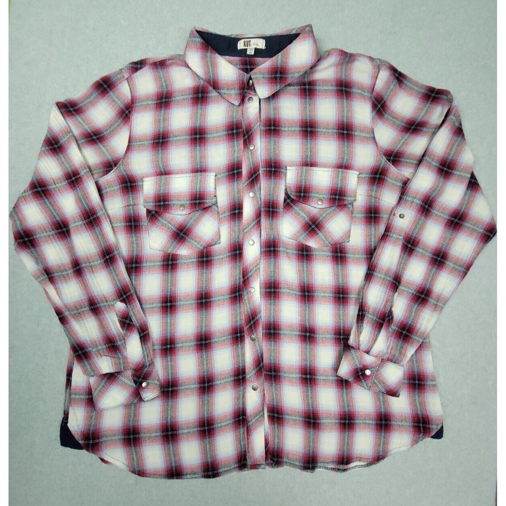 Kut From The Kloth Womens Snap Top Relaxed Red White Size XXL‎ ST10302